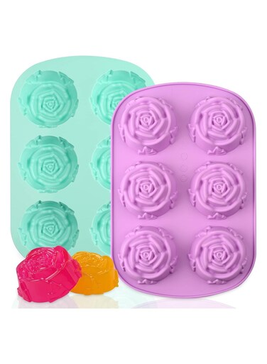 2 Pcs Silicone Rose Mold Large Rose Flower Soap Mold Flower Shape Fondant Ice Cube Trays Food Grade Silicone and BPA Free Perfect for Soap Mousse Jelly Chocolate Dishwasher Safe