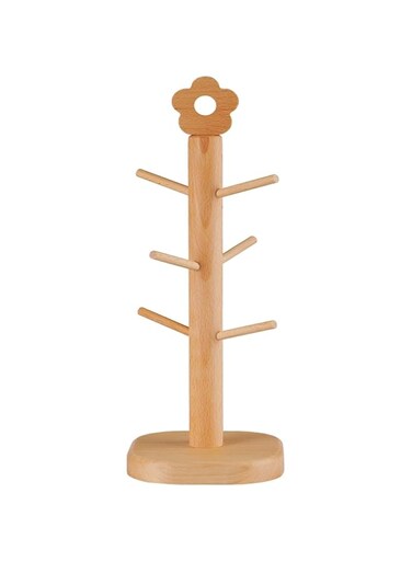 NALACAL Wood Mug Stand Tree, Coffee Mug Tree Cups Rack Holder with Six Removable Pegs, Steady Mug Organizer Stand for Countertop, Tea Cup Glass Bottle Hanger Drying Display Organizer Standing