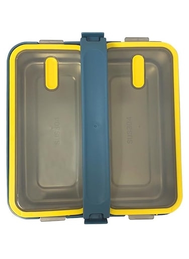 BrainGiggles 2 Compartments Stainless Steel With Handle Lunch Box with Removable Inner Tray Bento Box for Kids Adults Multifunctional Air Tight Food Container - Blue