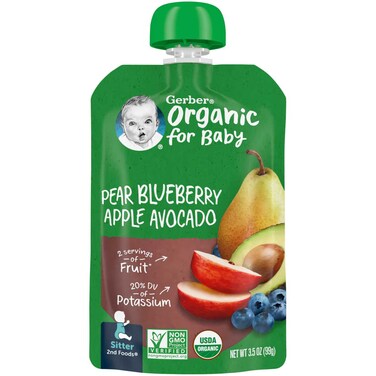 Gerber Organic Pear Blueberry Apple Avocado Puree, 2nd Foods, 99g