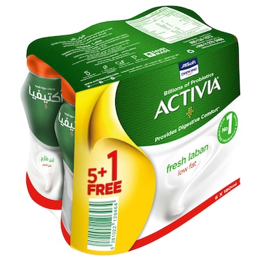 Activia Low Fat Fresh Laban, 180ml Pack of 6