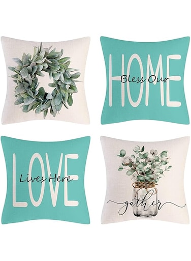 NALACAL Throw Pillow Covers 18x18 Set of 4 Farmhouse Teal Pillow Covers Cushion Cases Decorative Pillowcases for Sofa Couch Living Room Outdoor Home Decor 45x45cm