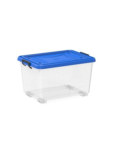 55L Clear Plastic Storage Box With Wheels &amp; Lockable Lid (Blue)