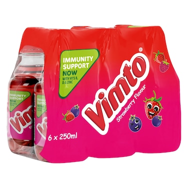 Vimto Strawberry Fruit Flavoured Drink Sport Cap Pet Bottle, 250ml Pack of 6