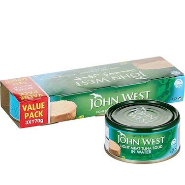 John West Solid White Meat Tuna in Water, 170g Pack of 3