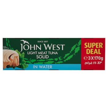 John West Light Meat Tuna Solid in Water, 170g, Pack of 3