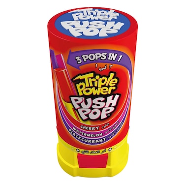 Bazooka Triple Power Push Pop with Watermelon, Cherry and Blackcurrant, 34g