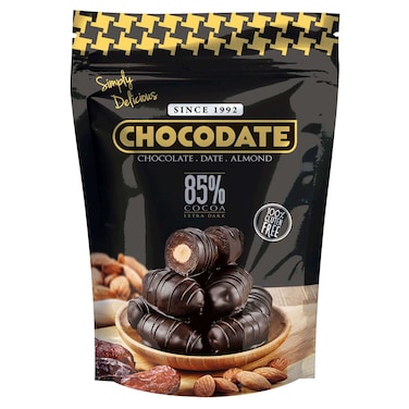 Chocodate Exclusive 85% Extra Dark Chocolate Coated Dates with Almond, 250g