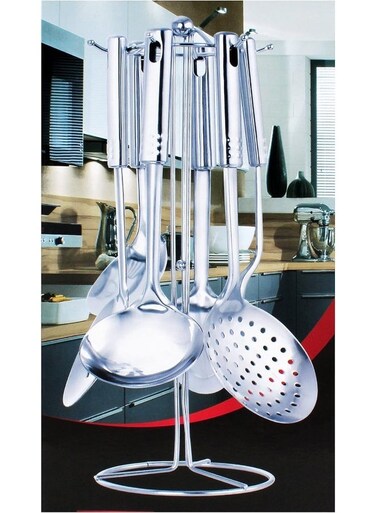 7-Piece Stainless Steel Kitchen Tool Set with Holder Stand   Multifunction Cooking Utensils Set, Silver