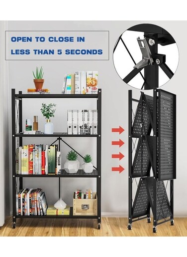 Free Installation Storage Rack, Floor Standing Black, 4 Layers, 126 * 71 * 34cm