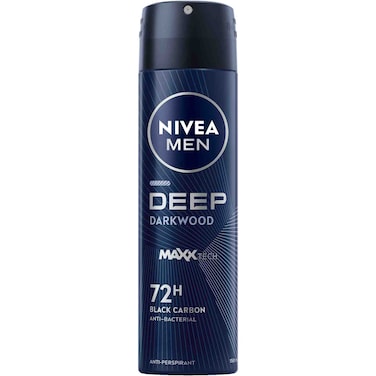 NIVEA MEN Antiperspirant Spray for Men Deep Black Carbon Antibacterial Dark Wood Scent 150ml