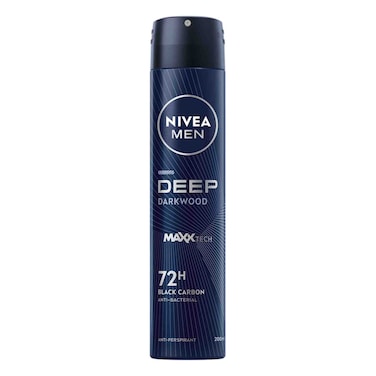NIVEA MEN Antiperspirant Spray for Men Deep Black Carbon Antibacterial Dark Wood Scent 200ml