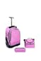 3-Piece Rolling School Set, 18-Inch Wheeled Backpack with Lunch Bag and Pencil Case, Pastel.PINK PLAIN