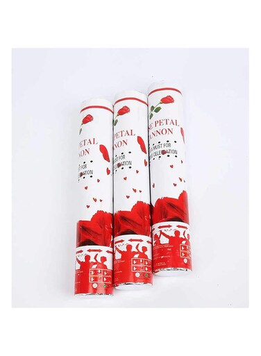 PARTY TIME - 3 Pieces Red Rose Petals Party Supplies - Confetti Sticks Cannons with Rose Papers inside for All Events and Occasions of your Loved Ones (40 cm.)