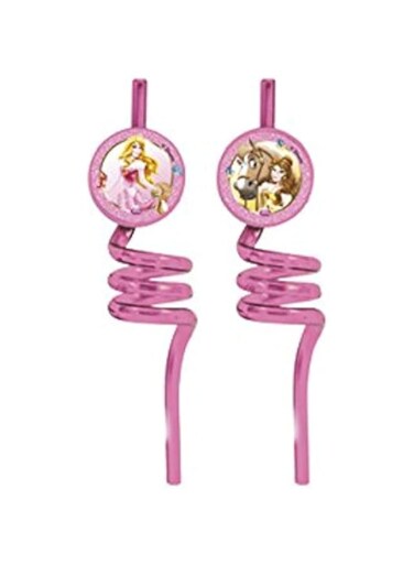 unique party Procos disney princesses and animals crazy straws 2-pieces, 27 cm size, light pink