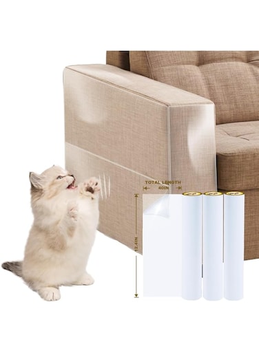 Cat Scratch Furniture Protector, 3-Roll 40" x 12.4" Anti Deterren Protectors, NO PINS Hurt Cat Couch Protector, Thicken Clear Furniture Protectors from Cat (3-Roll 40" x 12.4" Cat Couch Protector)