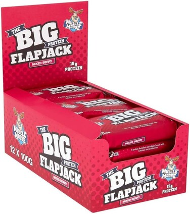 Food Factor Muscle Moose Big Protein Flapjack, Protein Oat Bar, Oatmeal 15G Protein (Pack Of 12, Mixed Berry)