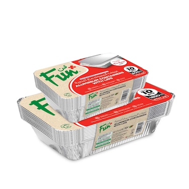 فان حاويات طعام من الألومنيوم مع غطاء للإستعمال مرة واحدة - فضي 1.85 لتر + 800 ملل 20 قطعة