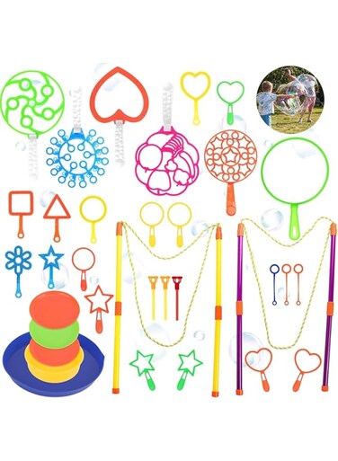 KOWVOWZ 34Pcs Bubble Wands, Giant Bubble Wands,Bubbles Multipack,Big Bubble Wand Toys Set with Tray,Giant Bubble Maker Wand Kit For Kids Summer Outdoor Bubble Party Favors
