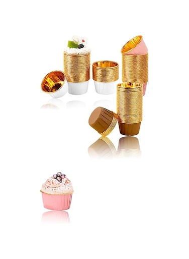 Sweet seven Colorful Foil Cupcake Cases - 150 Disposable Baking Cups - Greaseproof Wrappers for Wedding, and Birthday - Muffin Cases in 3 Mixed Colors - Bake in Style!