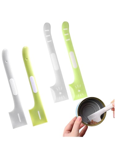 Incisae 4 PACK Pet Food Can Supplies Pet Food Mixing Spoons Food Canned Scoop for Pet Cat Dog Feeding Can and Wet Food Storage (Green+Gray)