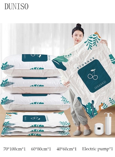Vacuum storage bag compression bag with 1 PCS electric pump and 1PCS manual pump, 6 compression bags (2 oversized, 2 large, and 2 medium), reusable, can compress clothes, blankets, clothing, pillows