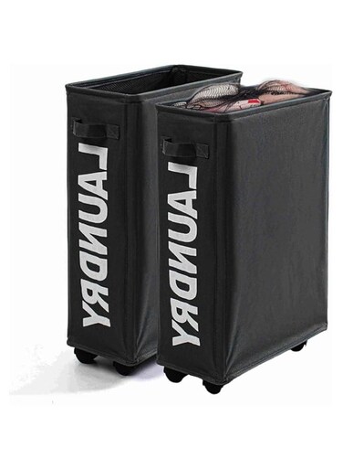 STAYOUNG 2PCS 40L Laundry Hamper - Children's Storage Basket With Wheels For Bathroom, Laundry Room Corner, Suitable For Clothes, Yoga Mats, Toys (Black)