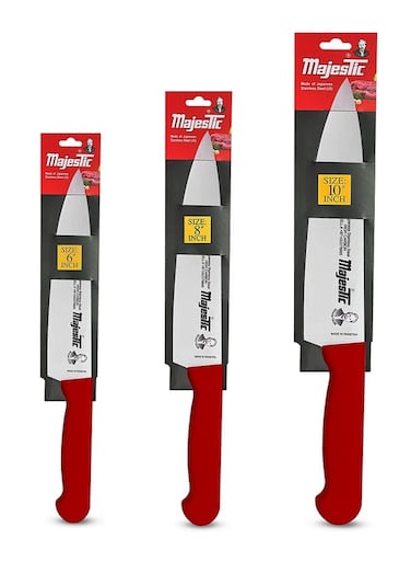3-Piece Chef Knife Set &acirc;&euro;&ldquo; 6-Inch, 8-Inch &amp; 10-Inch High Carbon Stainless Steel Knives, Razor-Sharp Edge, Ergonomic Non-Slip Handle, Safe Bolster &amp; Heel, Precision Cutting for Slicing, Chopping &amp; Dicing &acirc;&euro;&ldquo; Dishwasher Safe, Red