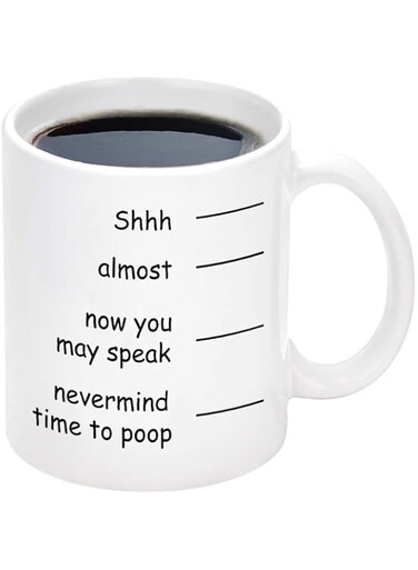 The Smurfs Funny Coffee Mug Shh Almost Now You May Speak Nevermind Time To Poop Novelty Gift for Men Dad Father Christmas Day Ceramic Coffee Mug Cup White 11 Ounce