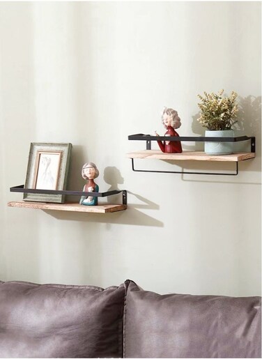 2-Pieces Wall Mounted Floating Shelves Wooden Brown/Black 40x15 Centimeter