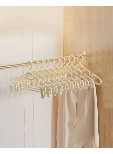10 PCS Plastic Hangers, Heavy Duty Durable Coat and Clothes Hangers, Dry Wet Coat Hangers with Degrees Swivel Hook, Lightweight Space Saving Laundry Hangers, Standard Size Ideal for Everyday Use White