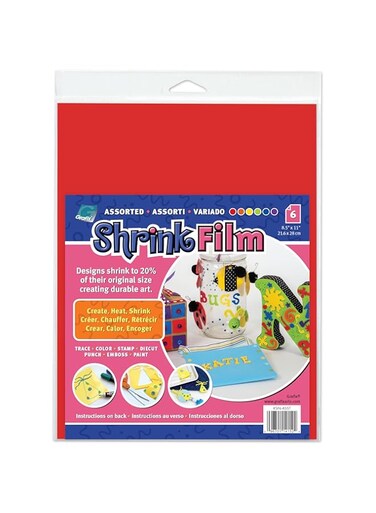 Grafix Film Assorted, 8.5 x 11&rdquo;, Pack of 6, Opaque Sheets, Design Your Art and Shrink It to Create Jewelry, Embellishments, Paper, 6 Fl Oz