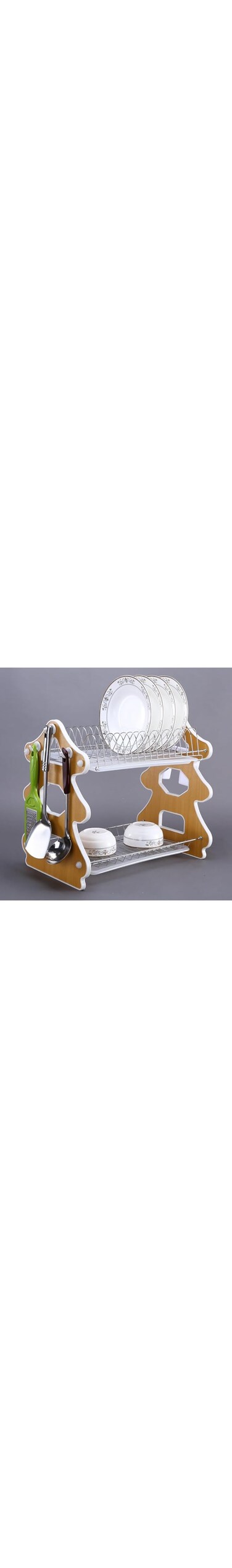 MUMOO BEAR 2 Layer Dish Drying Stand Dish Rack with Drain Tray Bowl Storage Rack Plate Organizer Utensil Holder Dish Driner for Kitchen Countertop (Tree)