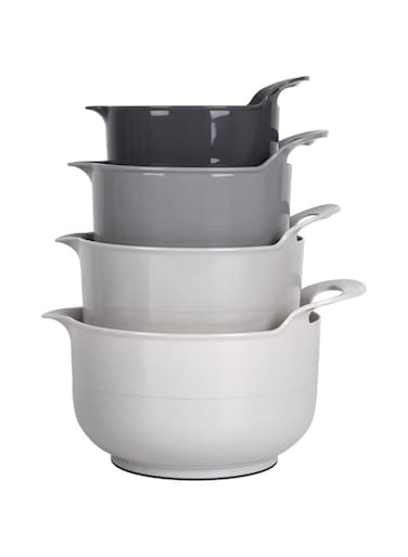 BoxedHome Mixing Bowl Set Plastic Salad Bowl Mixing Bowl Set Non-Slip with Handle Stackable Serving Bowls for Kitchen 4 Pieces (Grey)