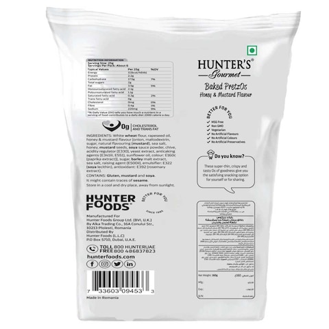 Hunter&#39;s Gourmet Honey and Mustard Flavour Baked Pretzos, 160g