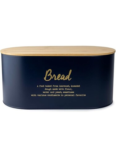 Cuisine Art DIVA Bread Box with Bamboo Lid Premium Bread Storage Container - Classic Bread Bin - Elegant Bread Organizer - Airtight Bread Preservation - Large Bread Tin - 34x18x15cm Navy Blue