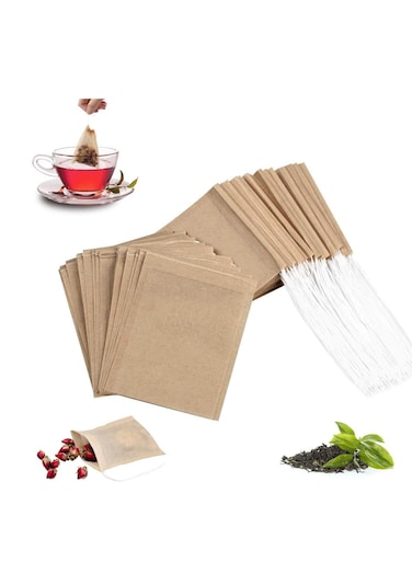 100Pcs Disposable Tea Bags for Loose Leaf Tea, Empty Tea Bags for Loose Tea, 100% Natural Wood Pulp Paper Material, Unbleached Tea Filter Bags with Drawstring (7*9cm)