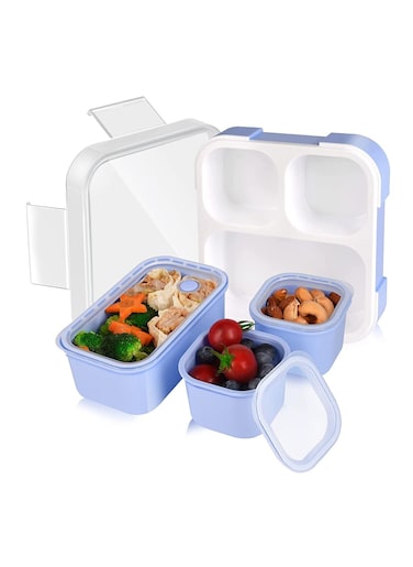 Lunch Box for Kid School, Insulated Bento Lunch Box, 3 Compartment Divided Lunch Containers with Lids, Leakproof, BFA Free, Dishwasher Safe, Plastic, Light Purple 720ML