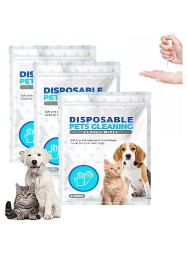 MAKINGTEC Disposable Pet Cleaning Mitt Wipes - Grooming and Deodorant Pet Bath Wipes, Nourish Pet Hair, Clean Every Area Easily, No Washing Pet (3 pcs)