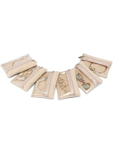 Vlando Travel Jewelry Bags,Jewelry Pouch Bag, 6 Pcs Clear velvet zipper pockets Storage Bag Organizer Case for Women Teen Girl Gift