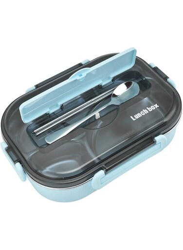 Thermal Lunch Box, 5 Compartments Food Carrier with Cutlery for Picnic(Blue [Send Chopsticks and Spoon])