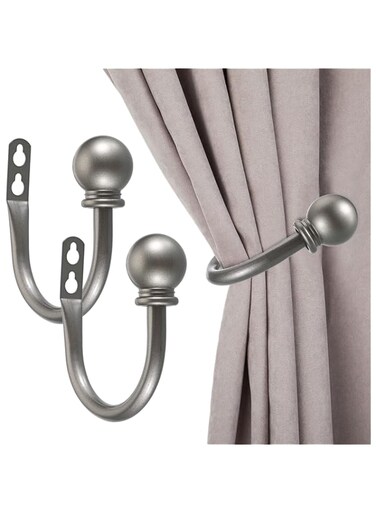 Sumnacon Set of 2 Decorative Curtain Holdbacks, Wall Mounted Aluminum Alloy Window Drapery Tiebacks for Bedroom, Livingroom Office Come with Screws, Grey