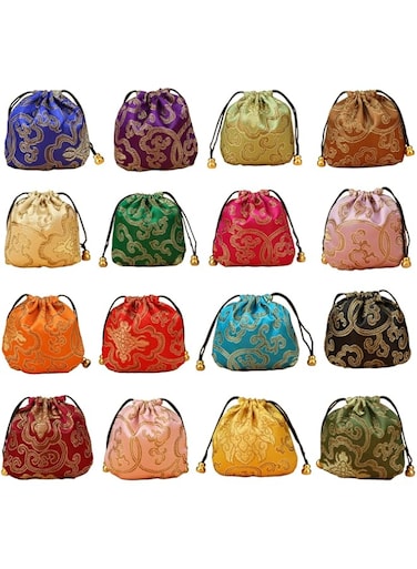 Gold Fortune 32PCS Silk Brocade Jewelry Pouch Bag Drawstring Coin Purse Gift Bag Value Set
