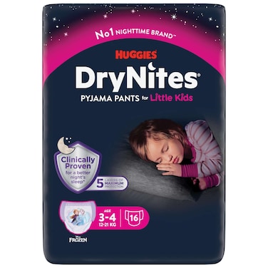 Huggies DryNites Pyjama Pants for Girl 12-21kg 3 to 4 Years Jumbo Pack 16 Pants