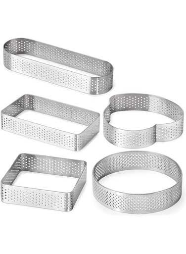 MAKINGTEC Tart Ring for Baking, 5 Shape Stainless Steel Perforated Tart Ring Pastry Ring Mold for French Tarte