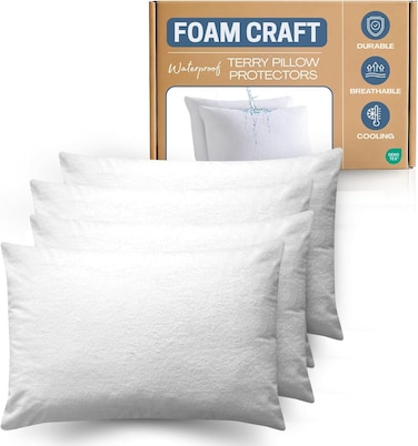 CRAFT Luxury Terry Waterproof Pillow Protectors - Pack of 8 (50 x 65cm)