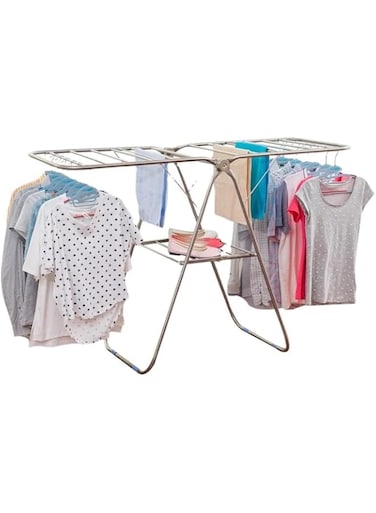 VIO&reg; Cloth Drying Rack Stainless Steel Gullwing Laundry Clothes Rack 5 Bar Foldable Collapsible Space Saving Easy Storage Clothes Dryer for Indoor Outdoor Use