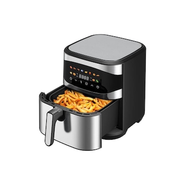 Digital Air Fryer 14.5L, LED Display, Touch Control, Temp Control, Presets, Steel &amp; Black