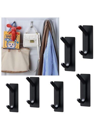 SIMPDIY 6 Pcs Adhesive Wall Hook Towel Hooks,Heavy Duty for Hanging Towels, Robes, Coats, Keys,Calendars, Hats Stick on Bathroom/Room/Door/Kitchen SUS 304 Stainless Steel (B - Matte black)