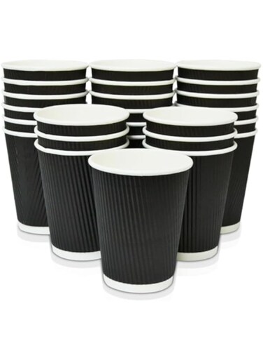 Win Paper Cups 6.5 Oz 25 Pcs - Black Triple Wall Ripple Disposable Hot And Cold Beverage Cup for Water, Juice, Tea, Soft Drink, Coffee, Etc. Specially Made For Espresso [25 Cups]